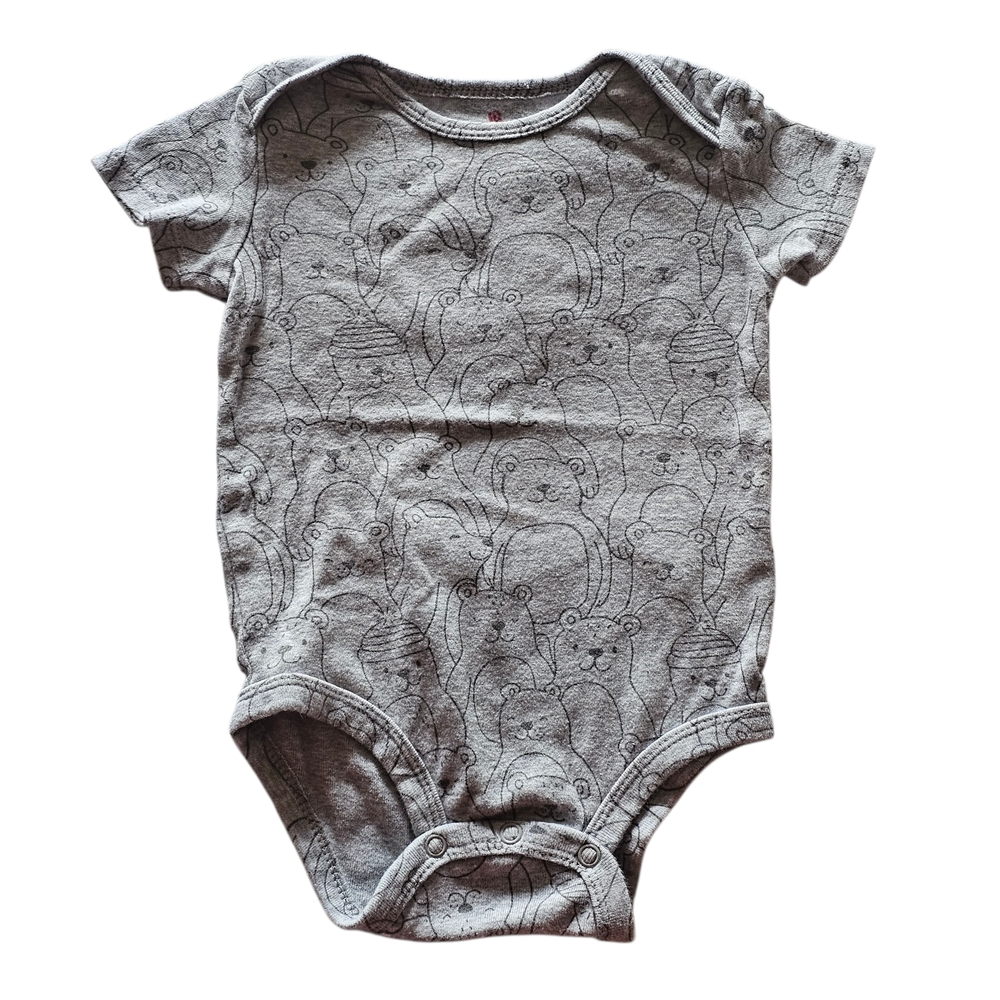 Carter’s Baby Bodysuit Gray Bear Print Short Sleeve Size 12M